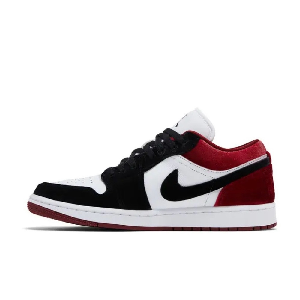 Nike Air Jordan SE 1 Low Velvet, Black, Red, and White Low-Top Velvet Sneakers